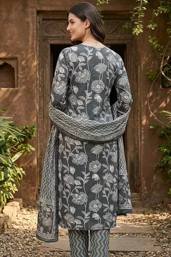 grey pure cotton straight regular kurta set