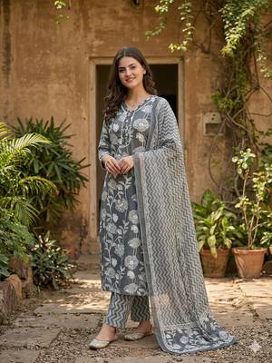 grey pure cotton straight regular kurta set 3