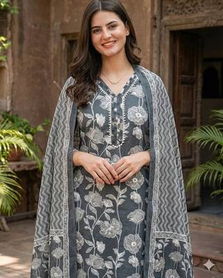 grey pure cotton straight regular kurta set 4