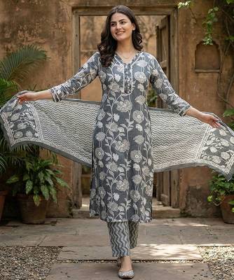 grey pure cotton straight regular kurta set 5