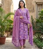 Anouk purple pure cotton straight regular kurta set