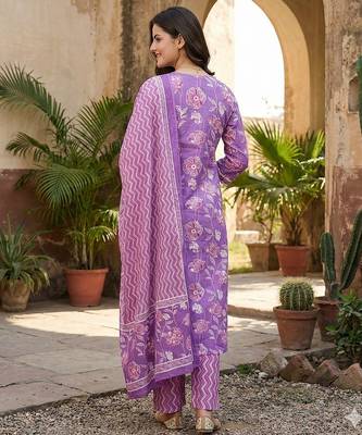 purple pure cotton straight regular kurta set 2