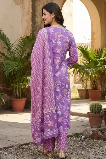 purple pure cotton straight regular kurta set
