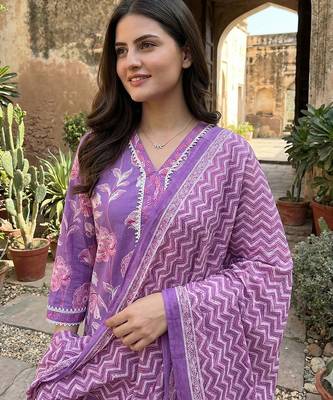 purple pure cotton straight regular kurta set 4