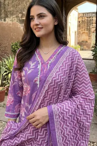 purple pure cotton straight regular kurta set