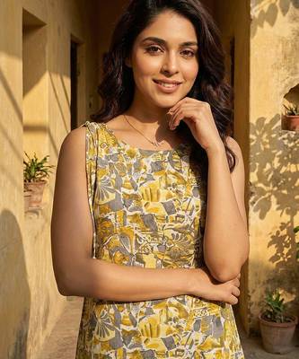 grey and yellow pure cotton straight regular kurta set 4