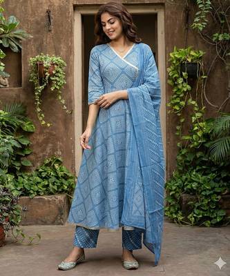 Anouk blue pure cotton anarkali angrakha kurta set 5