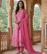 Anouk pink pure cotton anarkali angrakha kurta set