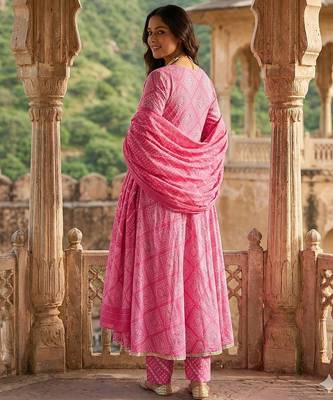 pink pure cotton anarkali angrakha kurta set 2