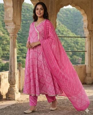 pink pure cotton anarkali angrakha kurta set 3