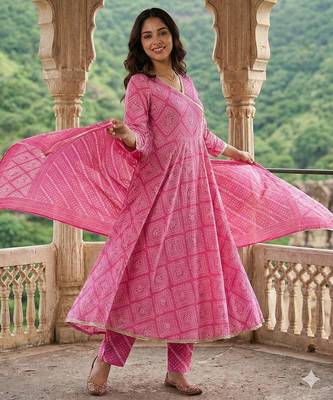 pink pure cotton anarkali angrakha kurta set 5