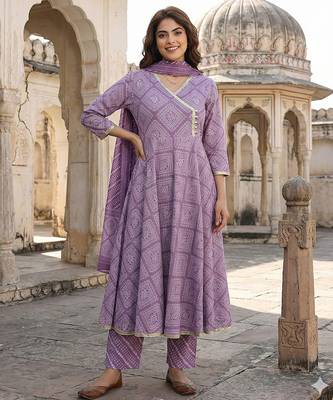 light purple pure cotton anarkali angrakha kurta set 1