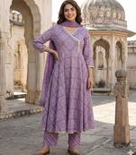 Anouk light purple pure cotton anarkali angrakha kurta set