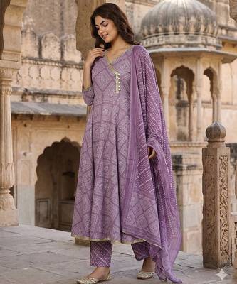 light purple pure cotton anarkali angrakha kurta set 2