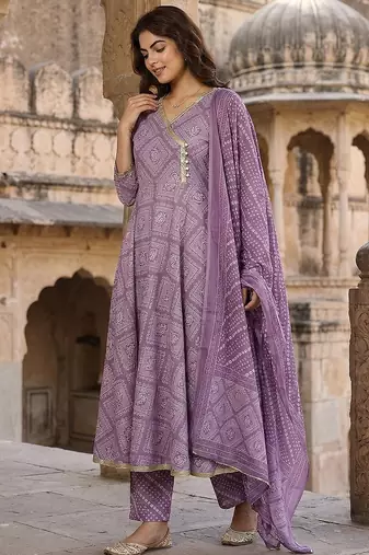 light purple pure cotton anarkali angrakha kurta set