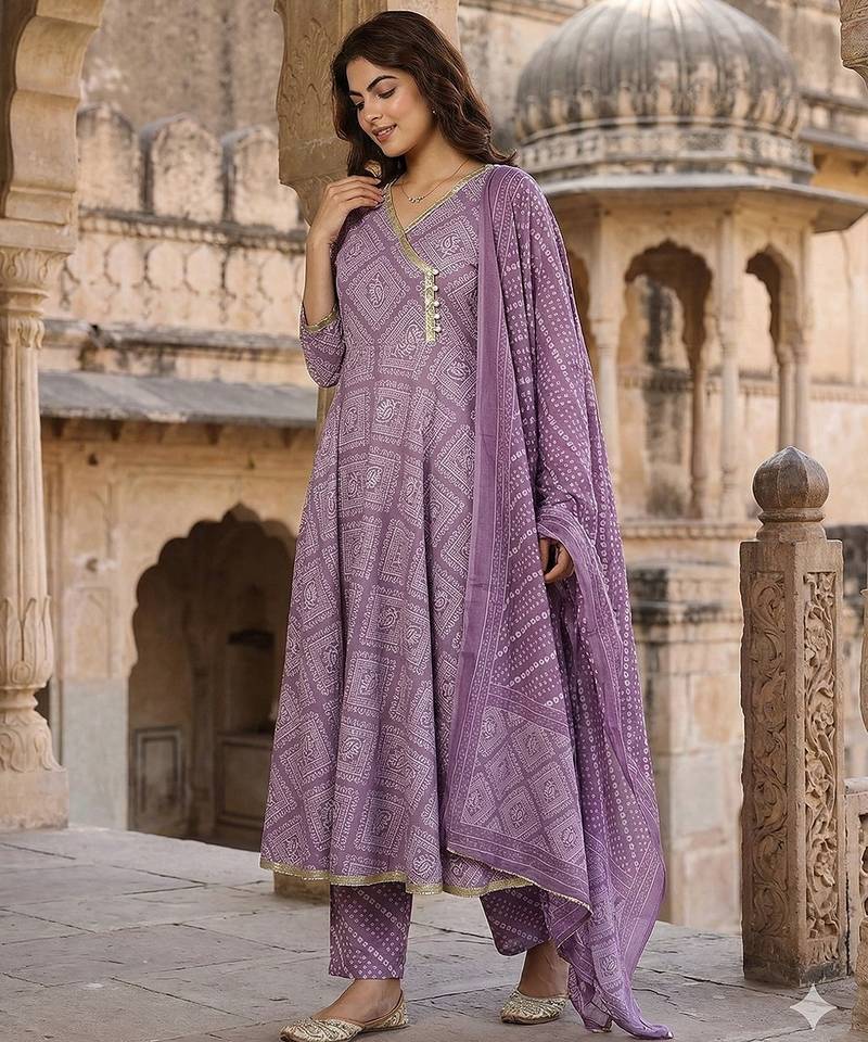 Anouk light purple pure cotton anarkali angrakha kurta set