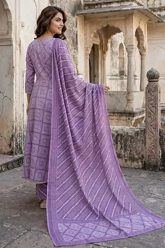 light purple pure cotton anarkali angrakha kurta set