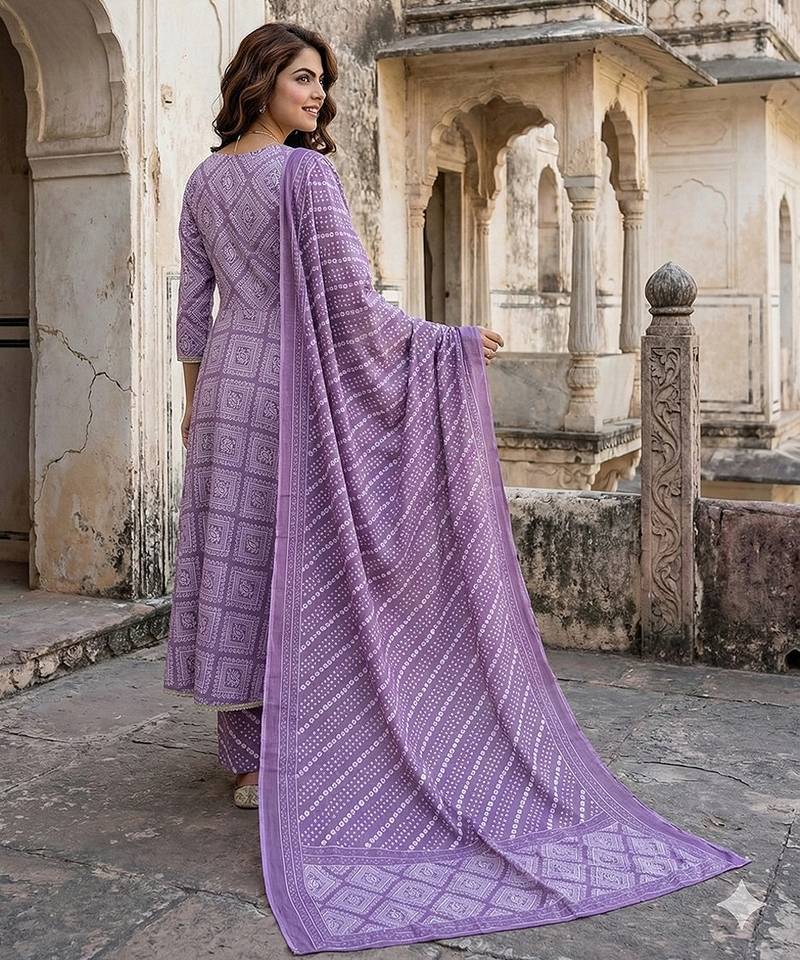 Anouk light purple pure cotton anarkali angrakha kurta set