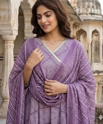 light purple pure cotton anarkali angrakha kurta set 4