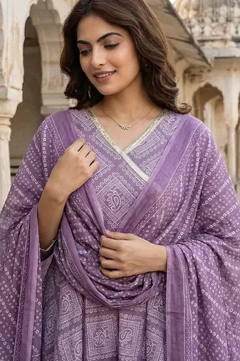 light purple pure cotton anarkali angrakha kurta set