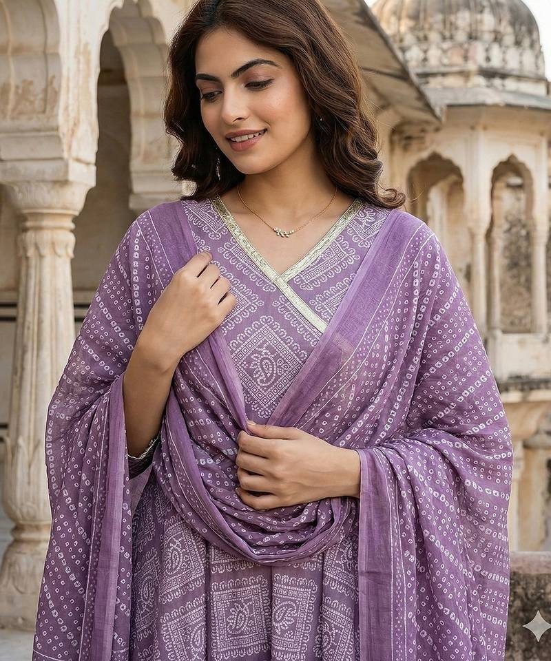 Anouk light purple pure cotton anarkali angrakha kurta set