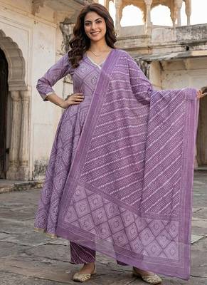 light purple pure cotton anarkali angrakha kurta set 5