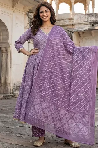 light purple pure cotton anarkali angrakha kurta set