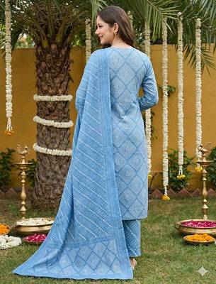 blue pure cotton straight regular kurta set 2