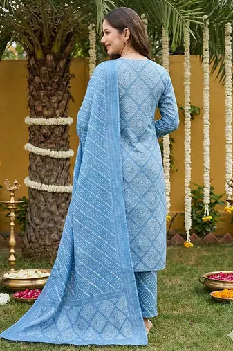 blue pure cotton straight regular kurta set