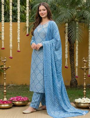 blue pure cotton straight regular kurta set 3