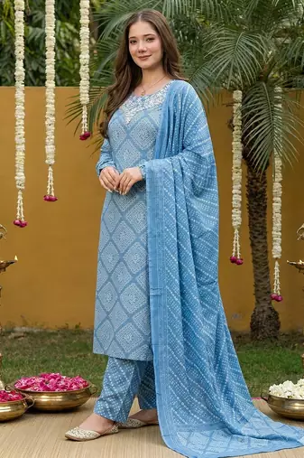 blue pure cotton straight regular kurta set
