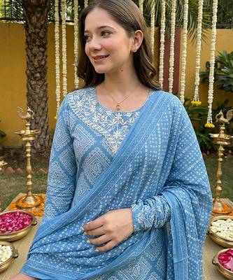 blue pure cotton straight regular kurta set 4