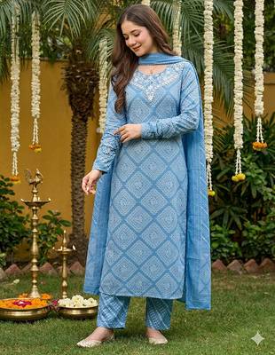 blue pure cotton straight regular kurta set 5
