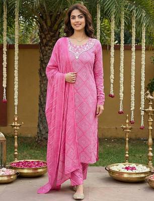 pink pure cotton straight regular kurta set 1