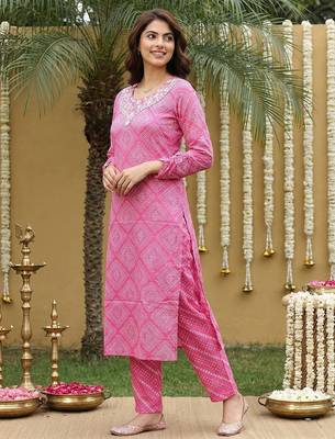 pink pure cotton straight regular kurta set 2