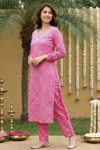 pink pure cotton straight regular kurta set