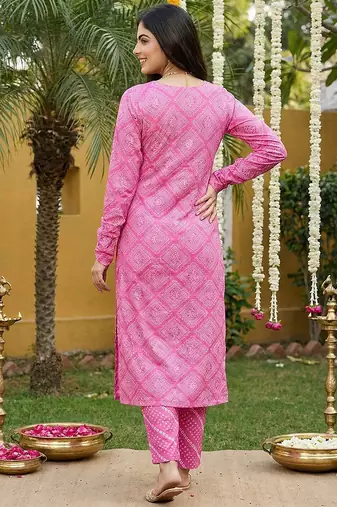 pink pure cotton straight regular kurta set