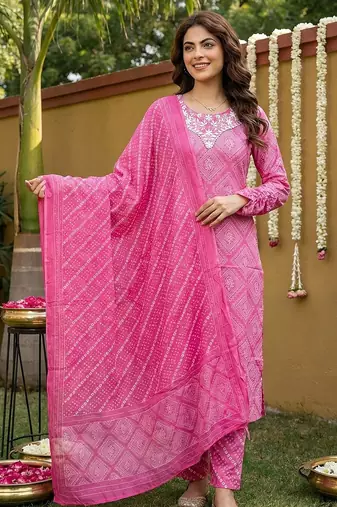 pink pure cotton straight regular kurta set