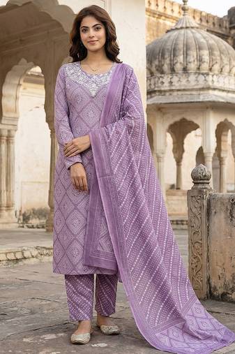 Anouk light purple pure cotton straight regular kurta set