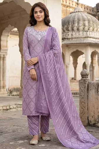 Anouk light purple pure cotton straight regular kurta set