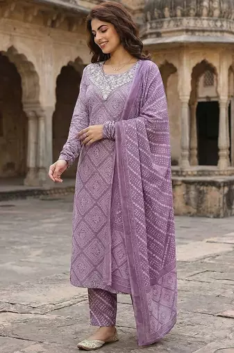 light purple pure cotton straight regular kurta set