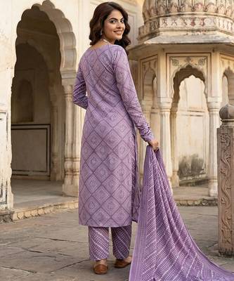 light purple pure cotton straight regular kurta set 3