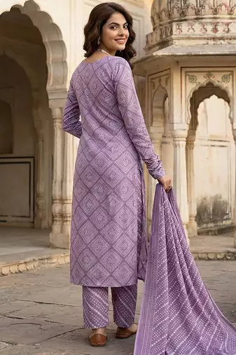 light purple pure cotton straight regular kurta set