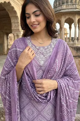 light purple pure cotton straight regular kurta set