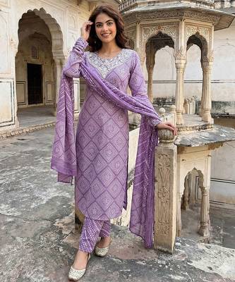 light purple pure cotton straight regular kurta set 5