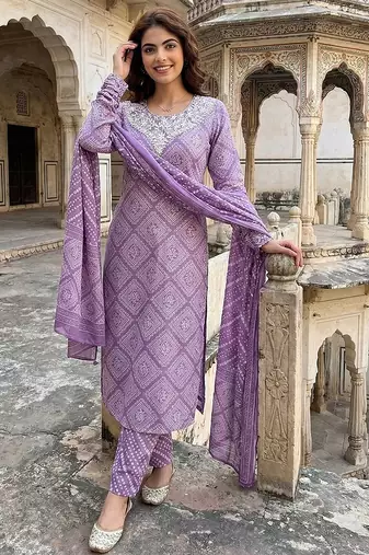 light purple pure cotton straight regular kurta set