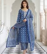 Anouk blue pure cotton straight regular kurta set