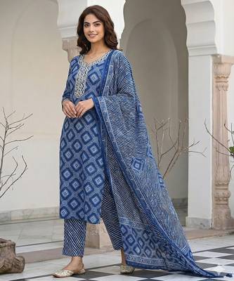 blue pure cotton straight regular kurta set 2
