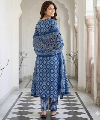 blue pure cotton straight regular kurta set 3