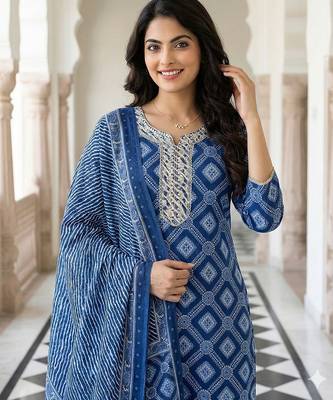 blue pure cotton straight regular kurta set 4